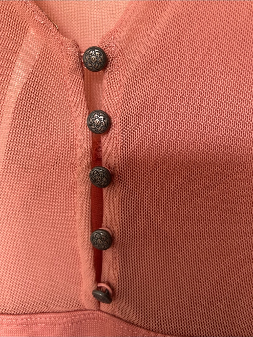 Free People Dusty Rose Mesh-Inset Tank Top with button detail - Picture 3 of 5
